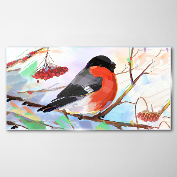 A happy bird on a branch Glass art print