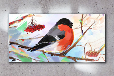 A happy bird on a branch Glass art print