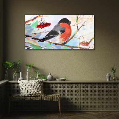 A happy bird on a branch Glass art print