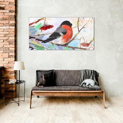 A happy bird on a branch Glass art print