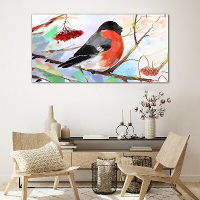 A happy bird on a branch Glass art print