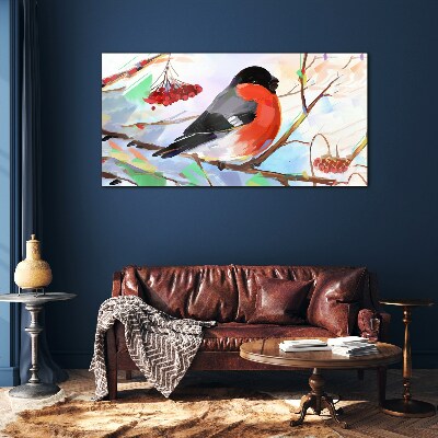 A happy bird on a branch Glass art print