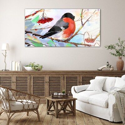 A happy bird on a branch Glass art print