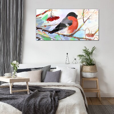A happy bird on a branch Glass art print