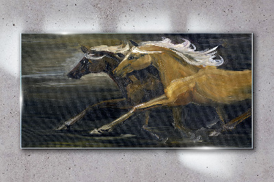 Running horses Wall art on glass