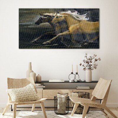 Running horses Wall art on glass