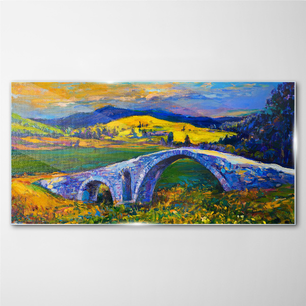 Rainbow bridge in a picturesque landscape Wall art on glass
