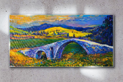 Rainbow bridge in a picturesque landscape Wall art on glass