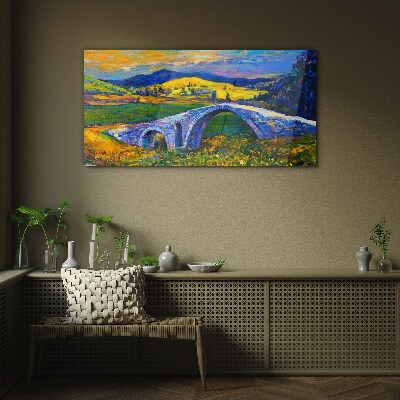 Rainbow bridge in a picturesque landscape Wall art on glass