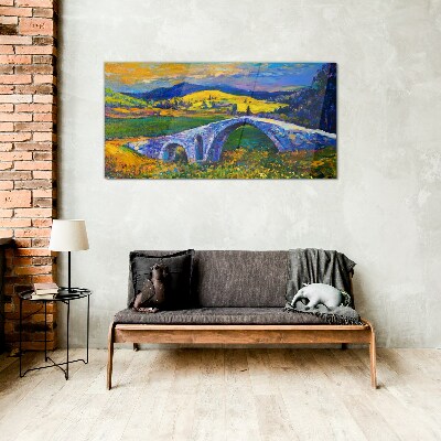 Rainbow bridge in a picturesque landscape Wall art on glass