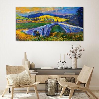 Rainbow bridge in a picturesque landscape Wall art on glass