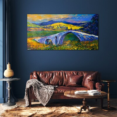 Rainbow bridge in a picturesque landscape Wall art on glass