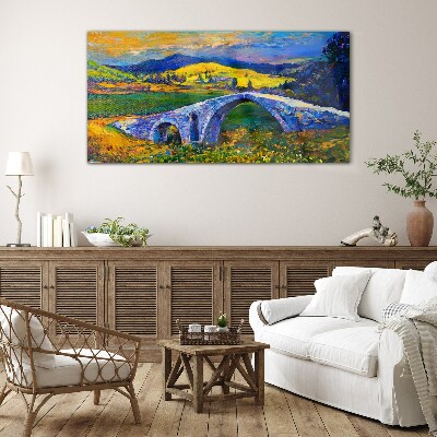 Rainbow bridge in a picturesque landscape Wall art on glass