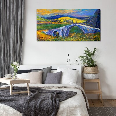 Rainbow bridge in a picturesque landscape Wall art on glass