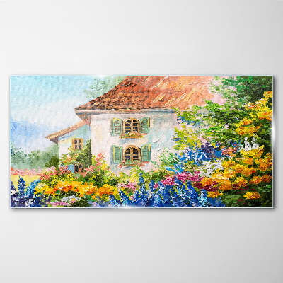 Country flowers house nature Glass Wall Art