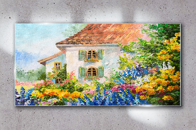 Flower landscape in the sunlight Glass art print