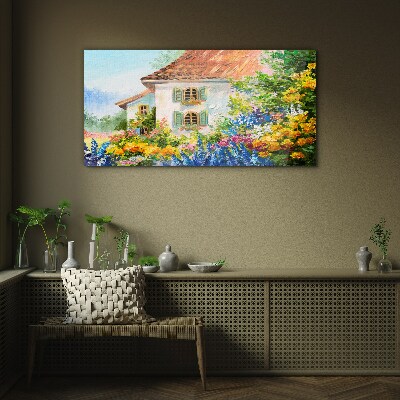 Flower landscape in the sunlight Glass art print