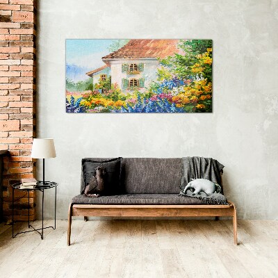 Flower landscape in the sunlight Glass art print