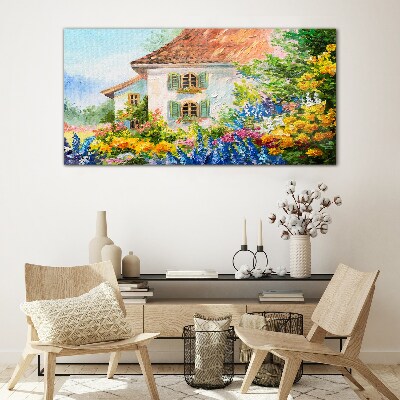 Flower landscape in the sunlight Glass art print