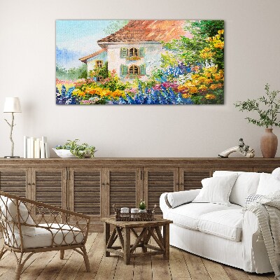 Country flowers house nature Glass Wall Art