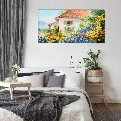 Flower landscape in the sunlight Glass art print
