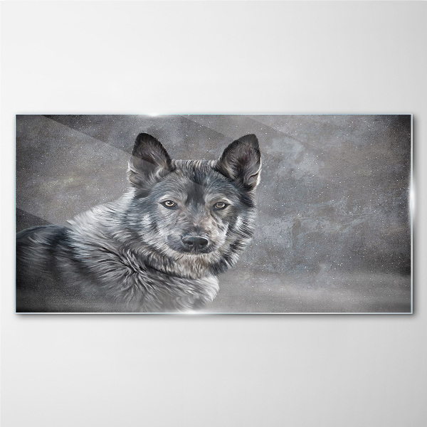 Portrait of a gray dog Glass art print