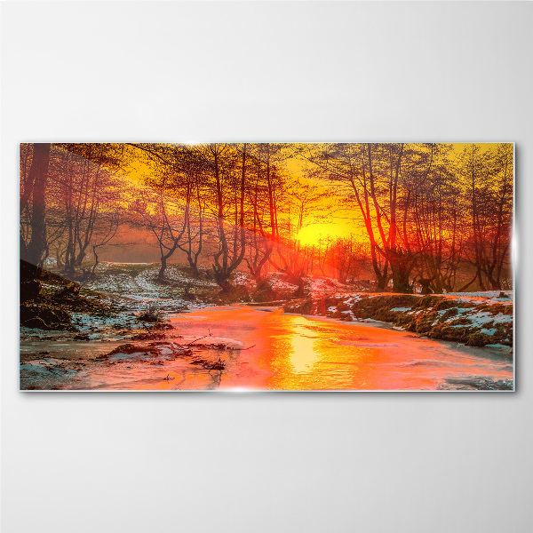 Golden hour on the river Wall art on glass