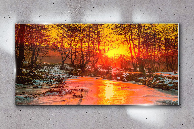 Golden hour on the river Wall art on glass