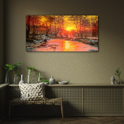 Golden hour on the river Wall art on glass