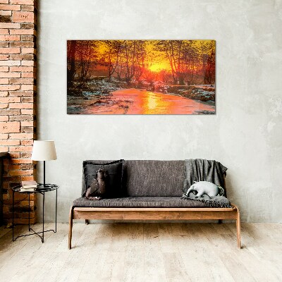Golden hour on the river Wall art on glass