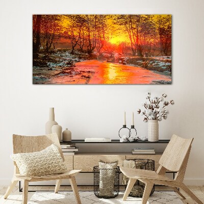 Golden hour on the river Wall art on glass