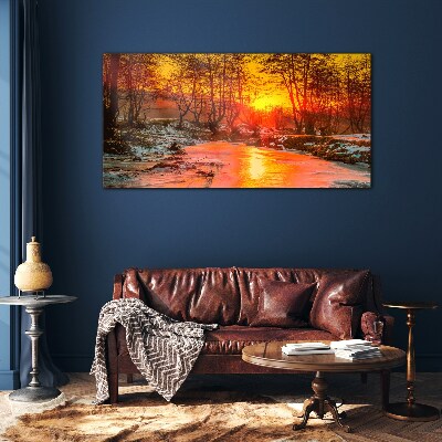 Golden hour on the river Wall art on glass