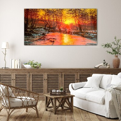 Golden hour on the river Wall art on glass