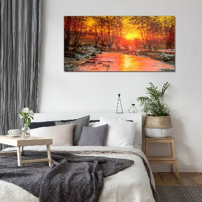 Golden hour on the river Wall art on glass