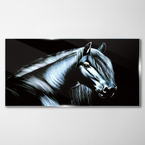 A dark horse in the glow of light Glass art print