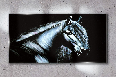 A dark horse in the glow of light Glass art print