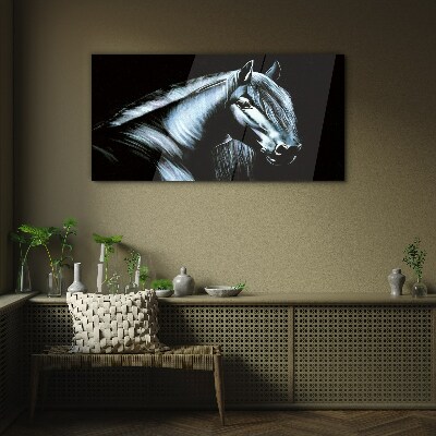 A dark horse in the glow of light Glass art print