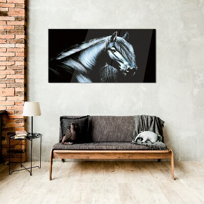 A dark horse in the glow of light Glass art print