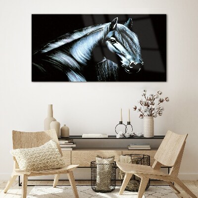 A dark horse in the glow of light Glass art print