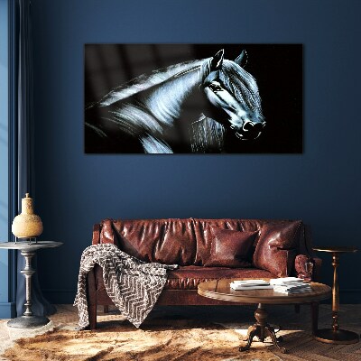 A dark horse in the glow of light Glass art print