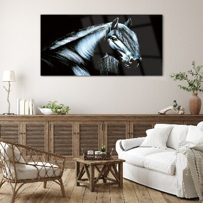 A dark horse in the glow of light Glass art print