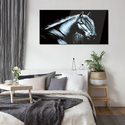 A dark horse in the glow of light Glass art print