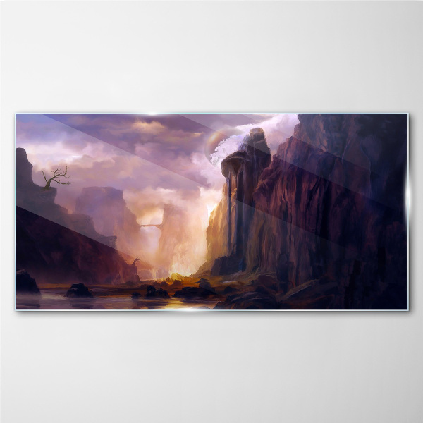 Magical mountain landscapes Wall art on glass