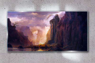 Magical mountain landscapes Wall art on glass