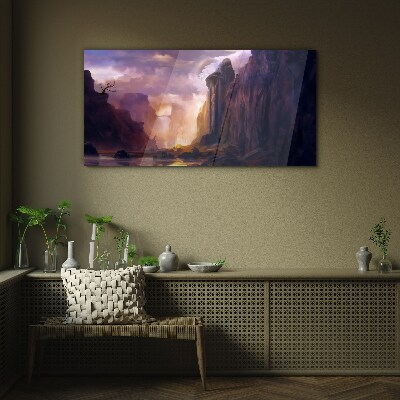 Magical mountain landscapes Wall art on glass