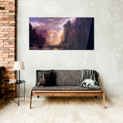 Magical mountain landscapes Wall art on glass