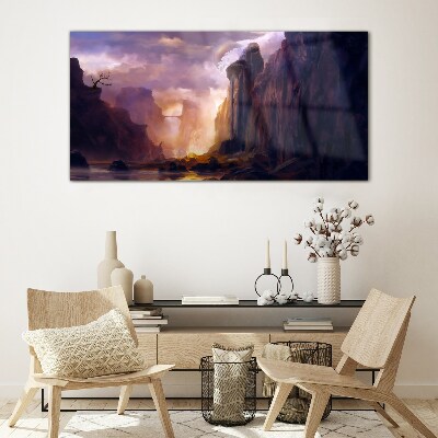 Magical mountain landscapes Wall art on glass