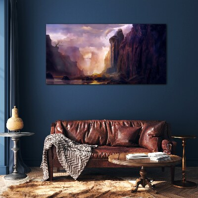 Magical mountain landscapes Wall art on glass