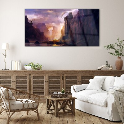 Magical mountain landscapes Wall art on glass