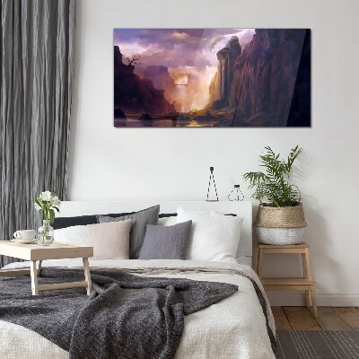 Magical mountain landscapes Wall art on glass